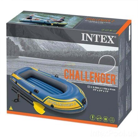 Двомісний надувний човен Intex 68367 Challenger 2 Set, 236 х 114 х  41 см, з веслами та насосом - 6