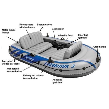 Тримісний надувний човен Intex 68319 Excursion 3 Set, 262 х 157 х 42 см, з веслами та насосом - 8