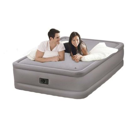 Двухспальная надувная велюровая кровать Intex 64468, бежевая, встроенный электронасос, 152 х 203 х 51 см - 2