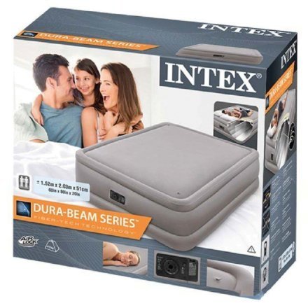 Велюровая надувная кровать Intex 67954, бежевая, встроенный электронасос, 152 х 203 х 51 см - 4