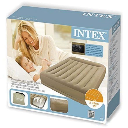 Двухместная надувная велюровая кровать Intex 67748, бежевая, со встроенным электрическим насосом, 152 х 203 х 38 см - 4
