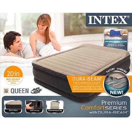 Велюровая надувная кровать Intex 64408, бежевая, встроенный электронасос  152 х 203 х 51 см - 4
