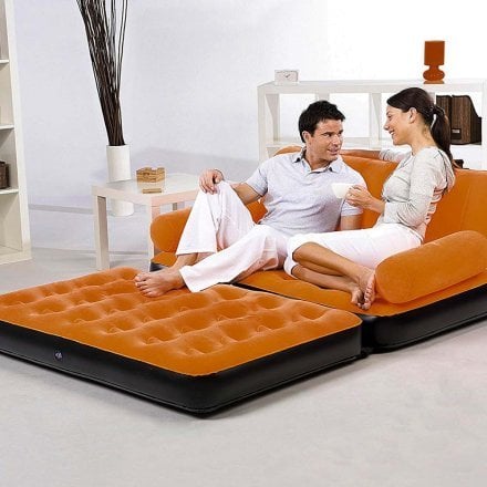 Надувной диван Bestway 67356, 188 х 152 х 64 см с электрическим насосом. Флокированный диван трансформер 2 в 1, оранжевый - 7