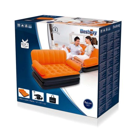 Надувной диван Bestway 67356, 188 х 152 х 64 см с электрическим насосом. Флокированный диван трансформер 2 в 1, оранжевый - 9