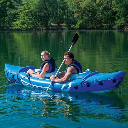 Двухместная надувная байдарка (каяк) Bestway 65077 Lite-Rapid X2 Kayak, 321 см x 88 см, с веслами, синяя - 2