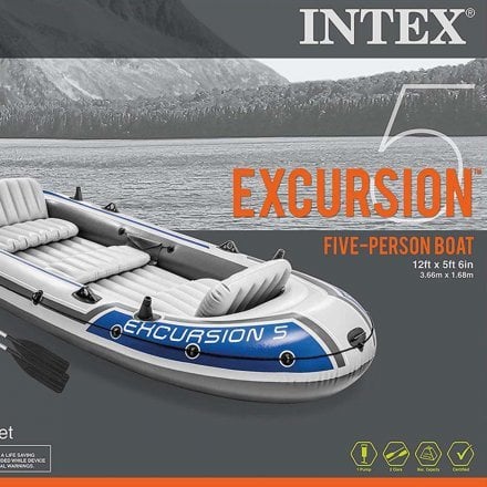 П\'ятимісний надувний човен Intex 68325 Excursion 5 Set, 366 х 168 см (весла, ручний насос). 3-х камерний - 9