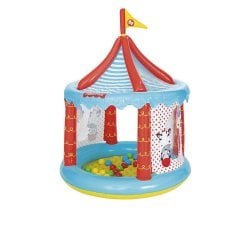 Дитячий надувний басейн Bestway 93505 «Цирк», 137 х 104 см, з навісом, кульками 25 шт