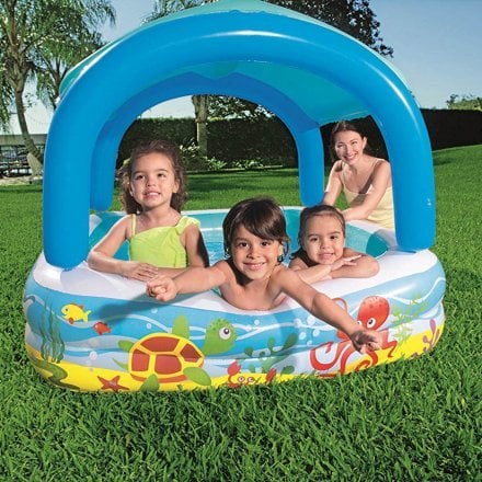 Дитячий надувний басейн Bestway 52192-3 з навісом, 140 х 140 х 114 см, з кульками 10 шт, тентом, підстилкою та насосом. - 2