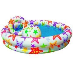 Дитячий надувний басейн Intex 59460 «Зірки» 122 х 25 см, з надувним кругом та м\'ячем, білий