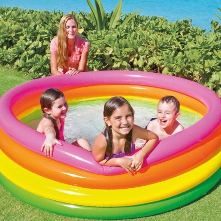 Дитячий надувний басейн Intex 56441-3 «Райдуга», 168 х 46 см, з кульками 10 шт, тентом, підстилкою та насосом - 3
