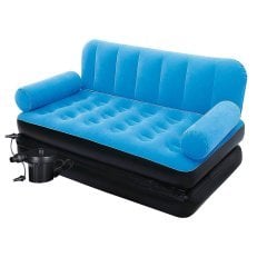 Надувний диван Bestway 67356, 188 х 152 х 64 см, з електричним насосом. Флокований диван трансформер 2 в 1, блакитний