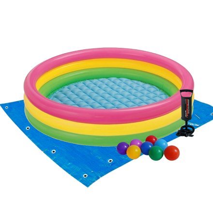 Дитячий надувний басейн Intex 57422-2 «Кольори заходу сонця», 147 х 33 см, з кульками 10 шт, підстилкою, насосом - 1