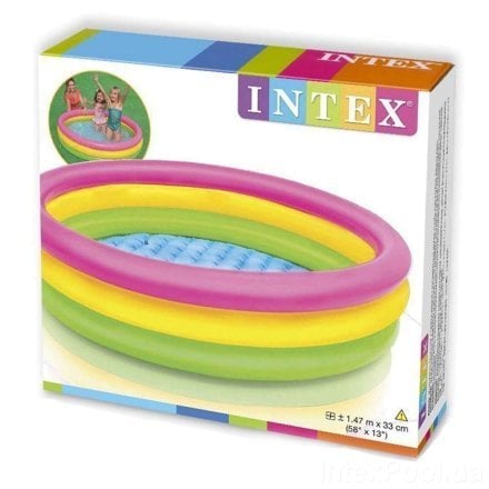 Дитячий надувний басейн Intex 57422-2 «Кольори заходу сонця», 147 х 33 см, з кульками 10 шт, підстилкою, насосом - 4