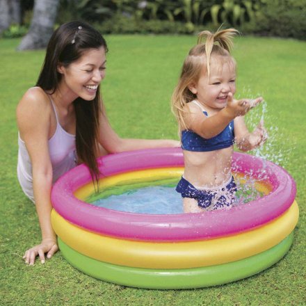 Дитячий надувний басейн Intex 58924-3 «Райдуга», 86 х 25 см, з кульками 10 шт, тентом, підстилкою, насосом - 2
