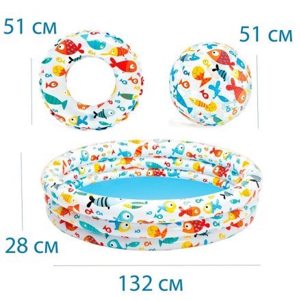 Детский надувной бассейн Intex 59469 «Аквариум», 132 х 28 см, с мячем и кругом - 3