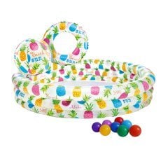 Детский надувной бассейн Intex 59469-1 «Ананас», 132 х 28 см, с мячом и кругом, с шариками 10 шт