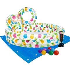 Дитячий надувний басейн Intex 59469-2 «Ананас», 132 х 28 см, з м\'ячем та колом, з кульками 10 шт, підстилкою, насосом