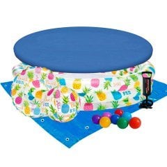 Детский надувной бассейн Intex 59469-3 «Ананас», 132 х 28 см, с мячом и кругом, с шариками 10 шт, тентом, подстилкой, насосом