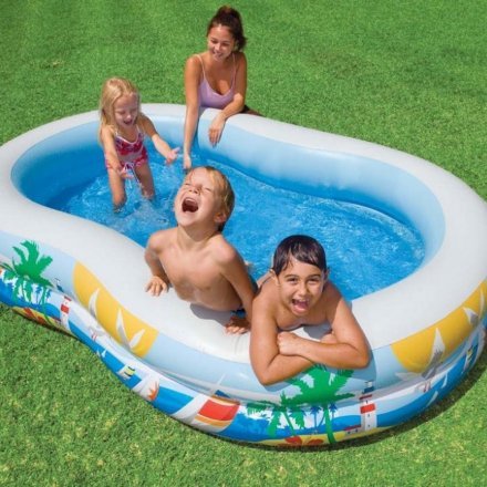 Дитячий надувний басейн Intex 56490-2 «Райська Лагуна», 262 х 160 х 46 см, з кульками 10 шт, підстилкою, насосом - 2