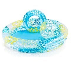Дитячий надувний басейн Intex 59460 «Зірки» 122 х 25 см, з надувним кругом та м\'ячем, блакитний