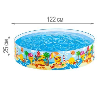 Дитячий каркасний басейн Intex 58477-2 «Качиний риф», 122 х 25 см, з кульками 10 шт, підстилкою - 4