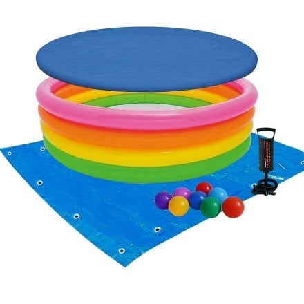 Дитячий надувний басейн Intex 56441-3 «Райдуга», 168 х 46 см, з кульками 10 шт, тентом, підстилкою та насосом - 1