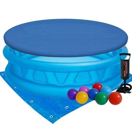 Дитячий надувний басейн Intex 58431-3 «Літаюча тарілка», 188 х 46 см, з кульками 10 шт, тентом, підстилкою та насосом