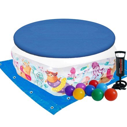 Дитячий надувний басейн Intex 56493-3 «Весела Видра», 191 х 178 х 61 см, з кульками 10 шт, тентом, підстилкою, насосом