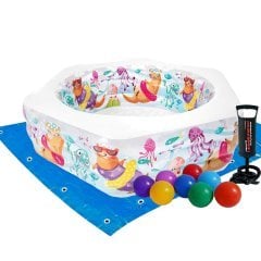 Дитячий надувний басейн Intex 56493-2 «Весела Видра», 191 х 178 х 61 см, з кульками 10 шт, підстилкою, насосом