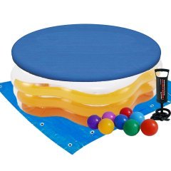 Дитячий надувний басейн Intex 56495-3 «Морська зірка», 183 х 180 х 53 см, жовтий, з кульками 10 шт, тентом, підстилкою, насосом