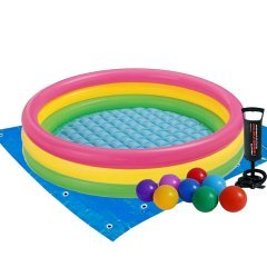 Детский надувной бассейн Intex 57412-2 «Радужный», 114 х 25 см, с шариками 10 шт, подстилкой, насосом