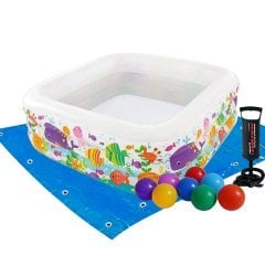 Дитячий надувний басейн Intex 57471-2 «Акваріум», 159 х 159 х 50 см, з кульками 10 шт, підстилкою, насосом