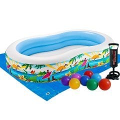 Дитячий надувний басейн Intex 56490-2 «Райська Лагуна», 262 х 160 х 46 см, з кульками 10 шт, підстилкою, насосом