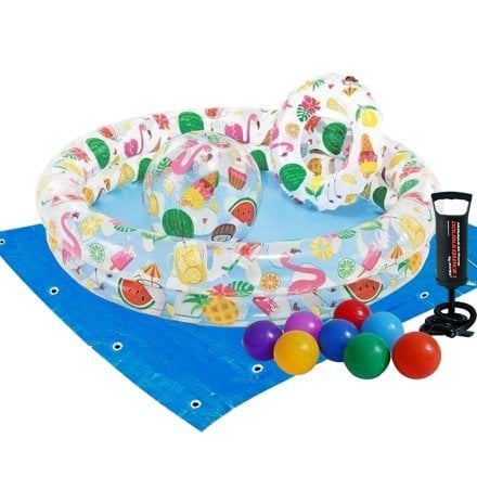 Дитячий надувний басейн Intex 59460-2 «Фрукти», 122 х 25 см, з м\'ячиком та колом, з кульками 10 шт, підстилкою, насосом - 1