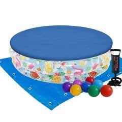 Детский надувной бассейн Intex 59460-3 «Фрукты», 122 х 25 см, с мячиком и кругом, с шариками 10 шт, тентом, подстилкой, насосом