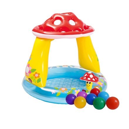 Дитячий надувний басейн Intex 57114-1 «Грибочок», 102 х 89 см, з навісом, кульками 10 шт - 1