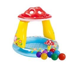 Дитячий надувний басейн Intex 57114-1 «Грибочок», 102 х 89 см, з навісом, кульками 10 шт