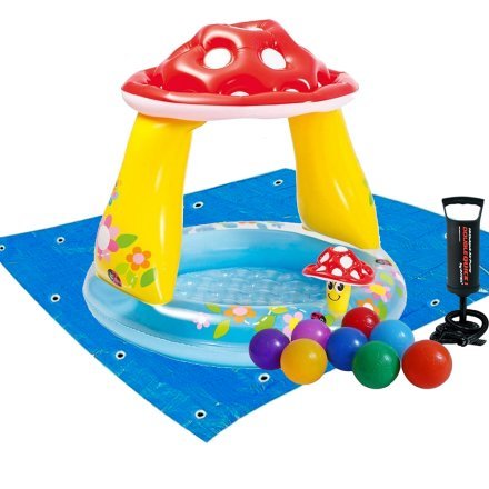 Дитячий надувний басейн Intex 57114-2 «Грибочок», 102 х 89 см, з навісом, кульками 10 шт, підстилкою, насосом - 1