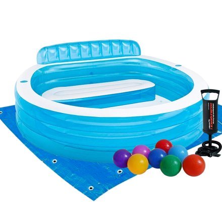 Дитячий надувний басейн Intex 57190-2 «Сімейний», 224 х 216 х 76 см, зі спинкою, із кульками 10 шт, підстилкою, насосом - 1