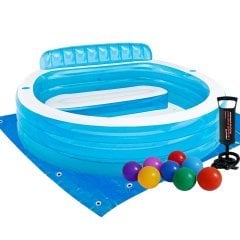 Дитячий надувний басейн Intex 57190-2 «Сімейний», 224 х 216 х 76 см, зі спинкою, із кульками 10 шт, підстилкою, насосом