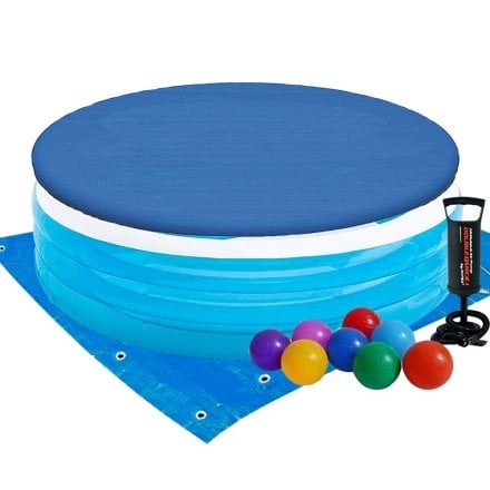 Дитячий надувний басейн Intex 57190-3 «Сімейний», 224 х 216 х 76 см, зі спинкою, із кульками 10 шт, тентом, підстилкою, насосом - 1