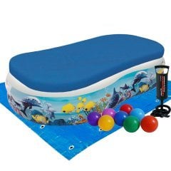 Дитячий надувний басейн Bestway 54118-3 «Океан», 262 х 157 х 46 см, з кульками 10 шт, підстилкою, тентом, насосом