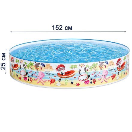 Бассейн детский каркасный Intex 56451-3 «Пляж на мелководье», 152 х 25 см, с шариками 10 шт, тентом, подстилкой - 4