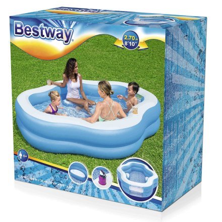 Детский надувной бассейн Bestway 54409 «Семейный», голубой, 270 х 198 х 51 см, с сидениями и подстаканниками - 5