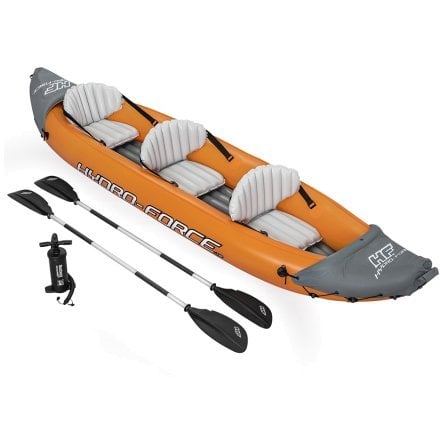 Трехместная надувная байдарка (каяк) Bestway 65132 Lite-Rapid X3 Kayak, 381 см x 100 см, оранжевая (весла, насос) - 1