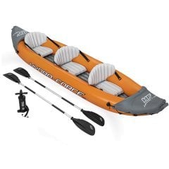 Тримісна надувна байдарка (каяк) Bestway 65132 Lite-Rapid X3 Kayak, 381 см x 100 см, помаранчева (весла, насос)