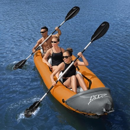 Трехместная надувная байдарка (каяк) Bestway 65132 Lite-Rapid X3 Kayak, 381 см x 100 см, оранжевая (весла, насос) - 2