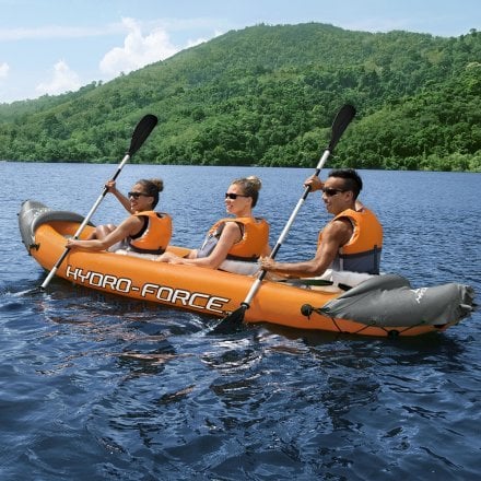 Трехместная надувная байдарка (каяк) Bestway 65132 Lite-Rapid X3 Kayak, 381 см x 100 см, оранжевая (весла, насос) - 19