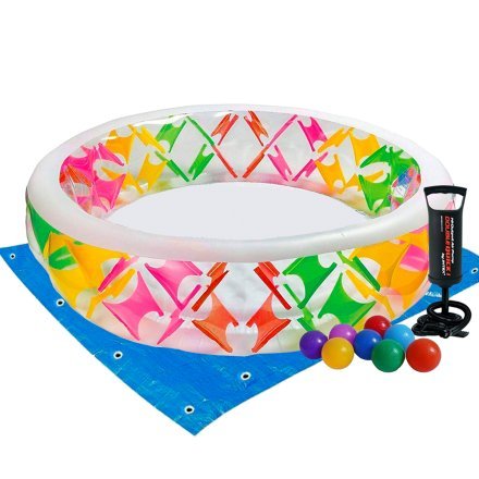 Дитячий надувний басейн Intex 56494-2 «Колесо», 229 х 56 см, з кульками 10 шт, підстилкою, насосом