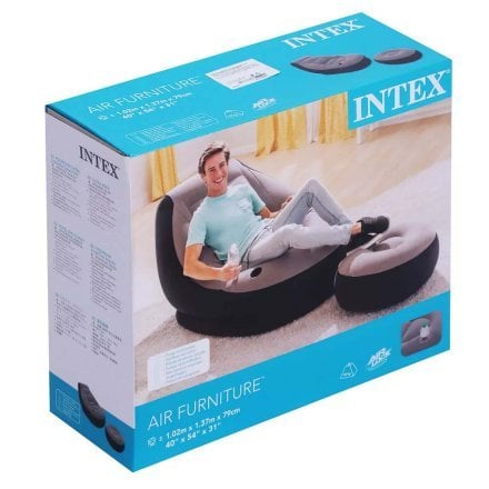 Надувное кресло Intex 68564-2, 130 х 99 х 76 см, с ручным насосом и подушкой, пуфик 64 х 28 см - 9